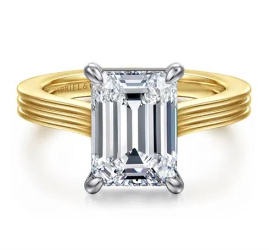 Two-Tone 14 Karat Ribbed Cathedral Solitaire Remount Size 6.5 Designer
