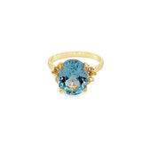 Yellow 14 Karat Filigree Blue Topaz Ring Estate Jewelry Size 7.25 With