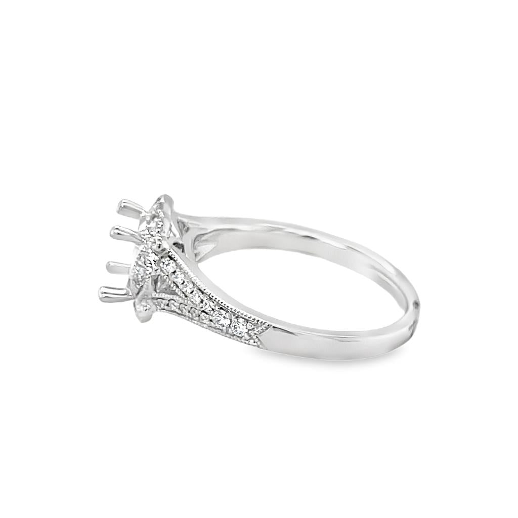 Nelson Lady's Milgrain Antique Floral Halo Engagement Ring Mounting