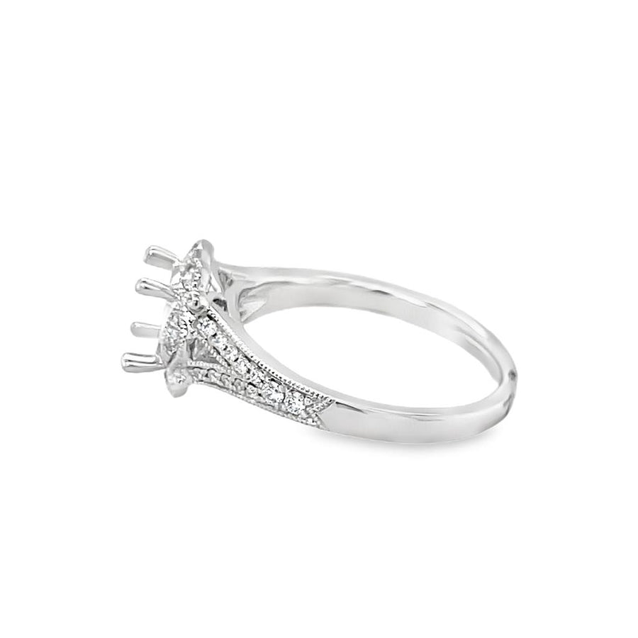 Nelson Lady's Milgrain Antique Floral Halo Engagement Ring Mounting