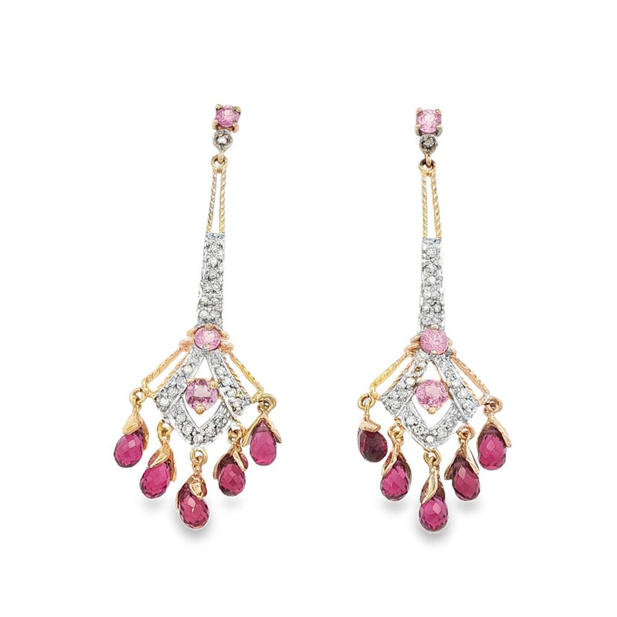 Two-Tone 10 Karat 53.15X16.35mm Diamond And Rhodolite Garnet Chandelie