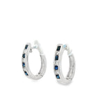 White 14 Karat 3X16mm Diamond And Sapphire Hoop Earrings Estate Jewelr