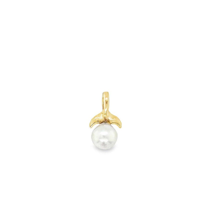 Yellow 14 Karat Dolphin Tail Pearl Pendant Estate Jewelry one = 6.40mm