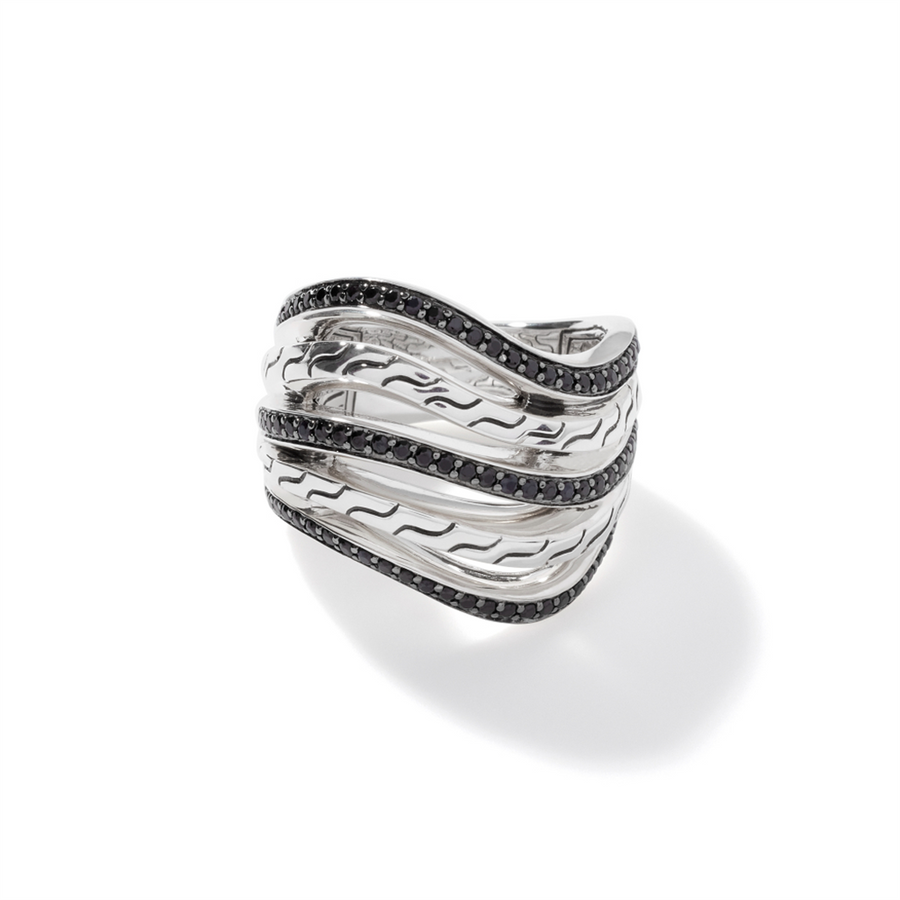 John Hardy Classic Chain Silver Ring with Treated Black Sapphire and Black Spinel