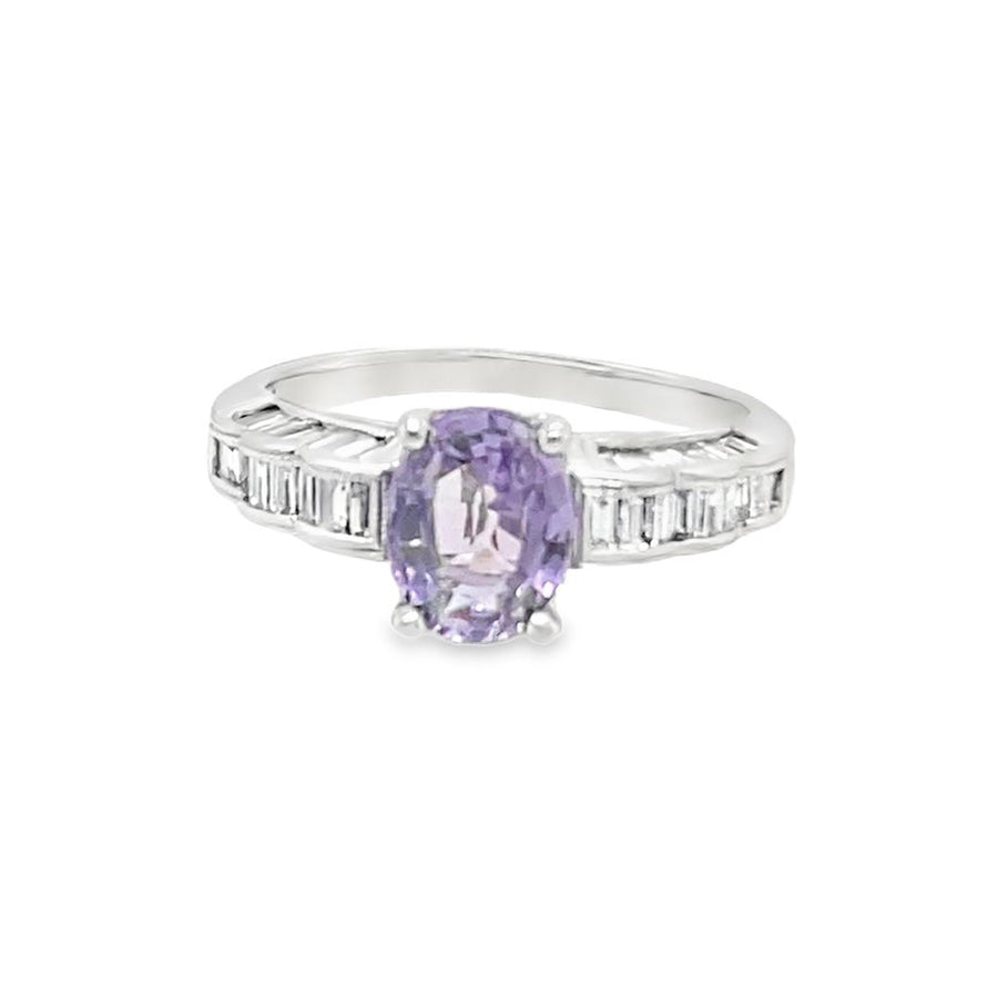 Oval Lavender Spinel and Baguette Diamond Ring