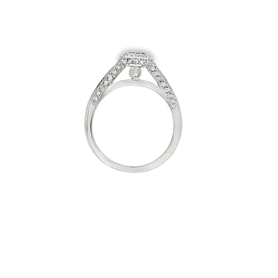 White 14 Karat Cushion Halo Engagement Ring with a Hidden Halo and Acc