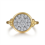 Lady's Two-Tone 14 Karat Polished/Beaded Signet Bujukan Pave Fashion R