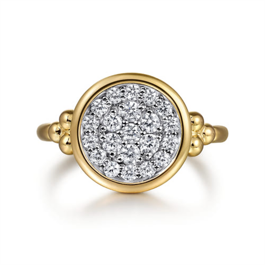 Lady's Two-Tone 14 Karat Polished/Beaded Signet Bujukan Pave Fashion R