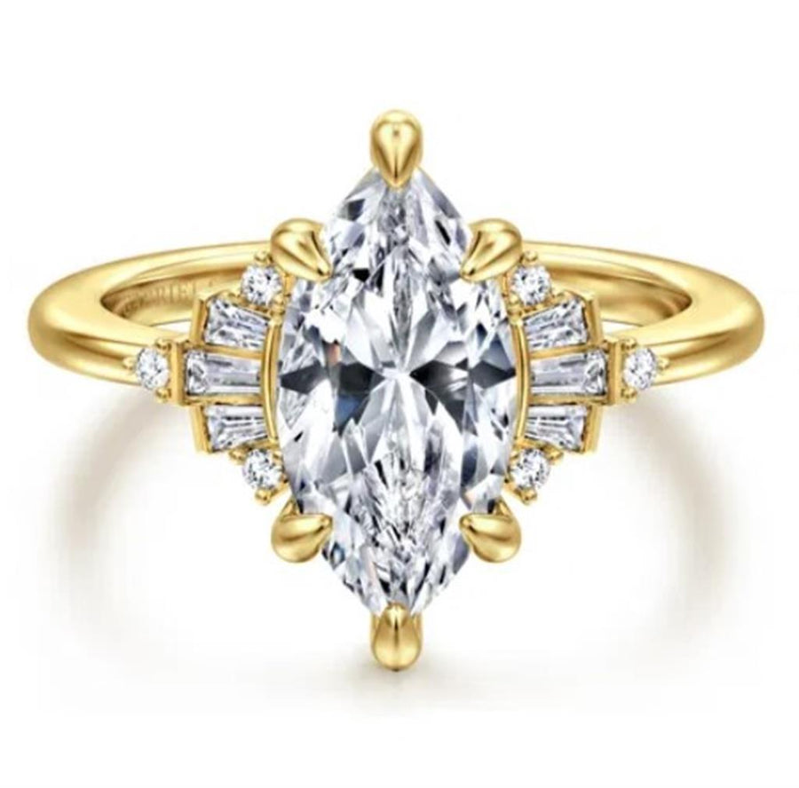 Lady's Yellow 14 Karat Art Deco 6 Prong Ring Size 6.5 12 = 0.25tw Vari