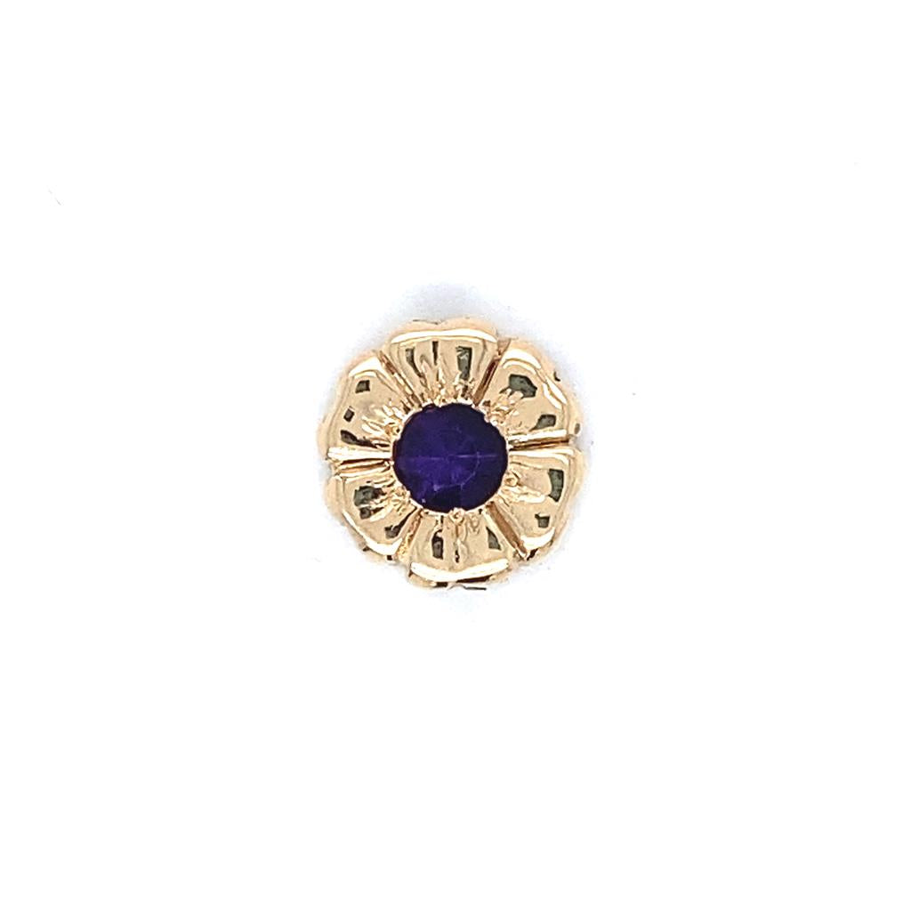 Yellow 14 Karat Flower Slide Charm For Double Strand Estate Jewelry one 4.00x4.00mm Round Amethyst Gram Weight: 2.88