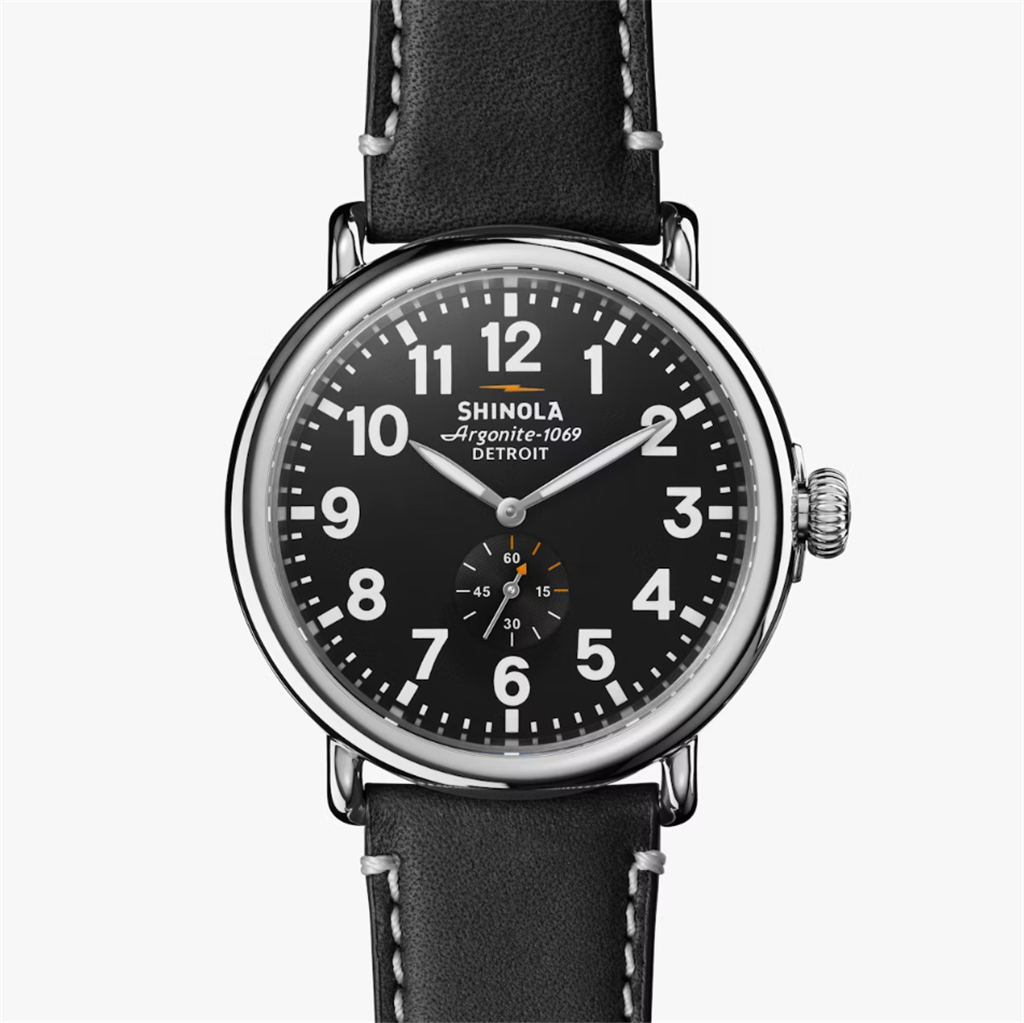 The Runwell Watch with Black Face and Black Leather Strap