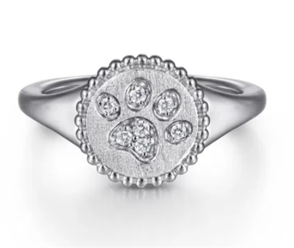 Sterling Silver Diamond Bujukan Paw Print Ring Size 6.5 7 = 0.07tw Rou
