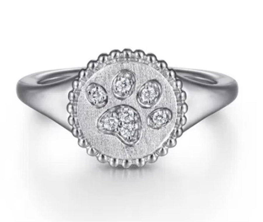 Sterling Silver Diamond Bujukan Paw Print Ring Size 6.5 7 = 0.07tw Rou