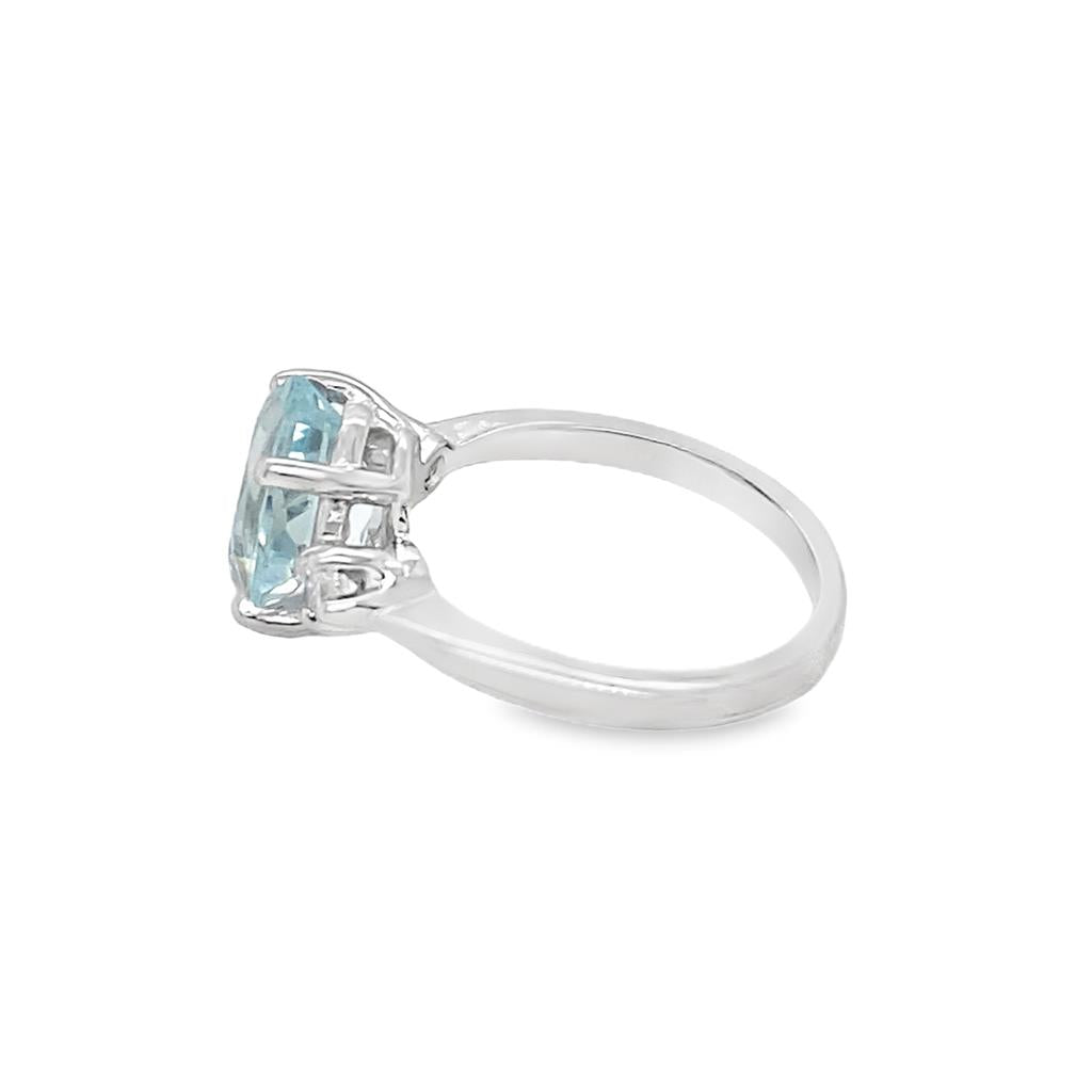 Estate 3 Stone Aquamarine and Diamond Ring