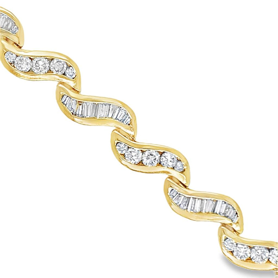 Estate Baguette and Round Diamond Curve Bracelet