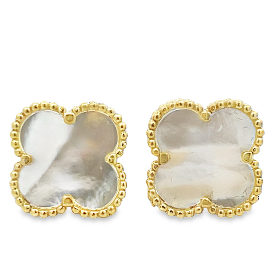 Estate Mother Of Pearl Clover Earrings